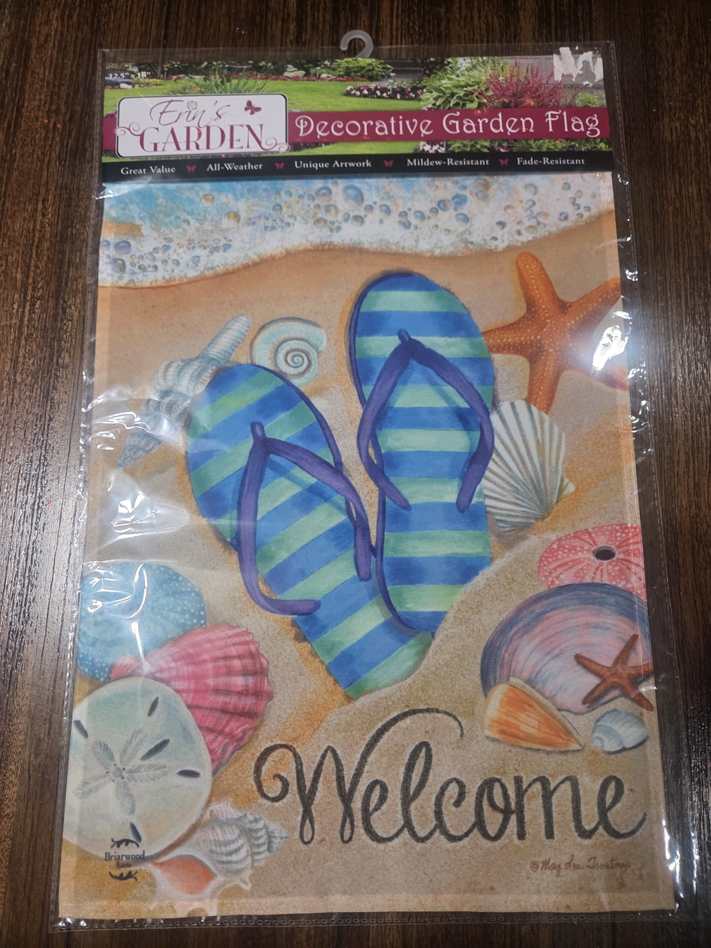 Erin's Garden Decorative Beach Flip-Flop Welcome Flag - Blue/Green